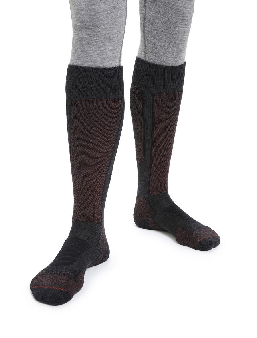 Jet Heather / Espresso Icebreaker Merino Ski+ Medium Over the Calf Men\'s Socks | AU 1027EBCX